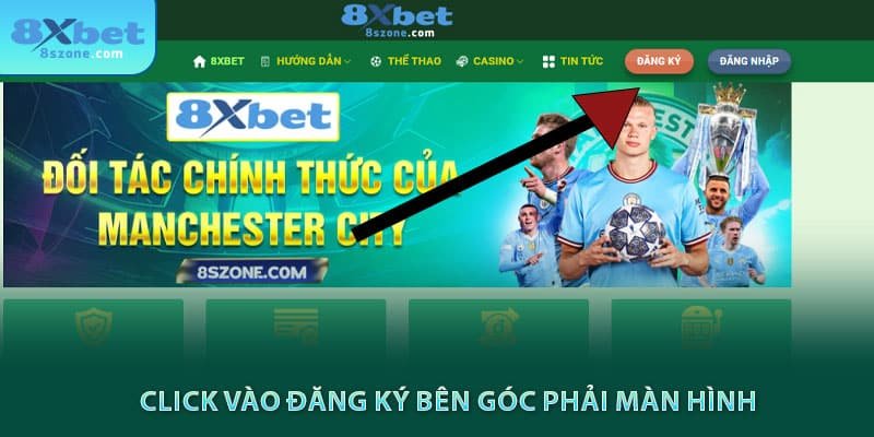 Click vào đăng ký trên góc phải màn hình