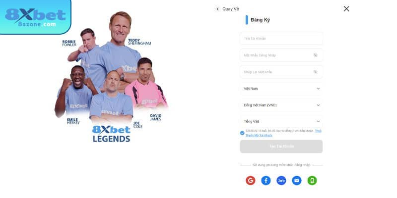 Điền thông tin đăng ký 8xbet