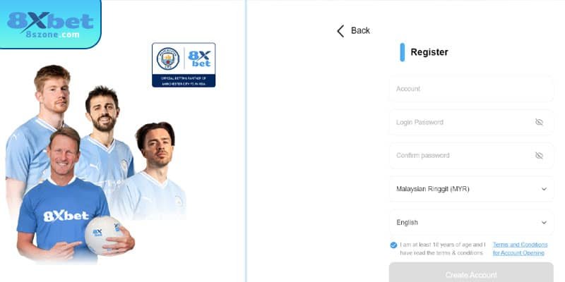 Giao diện đăng ký 8xbet trên máy tính