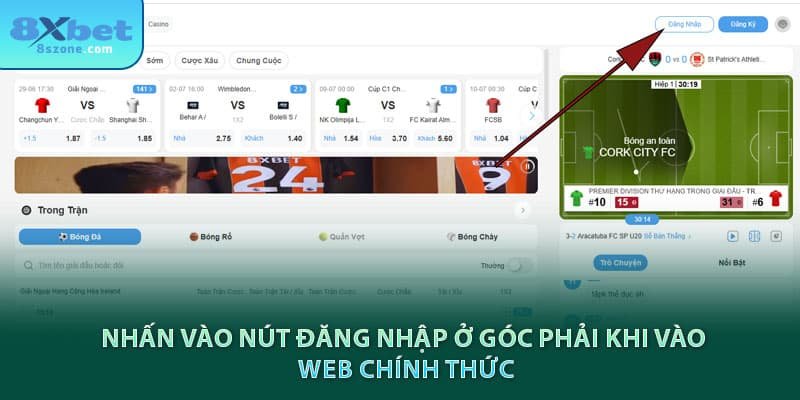 Nhấn vào nút đăng nhập ở góc phải khi vào web chính thức