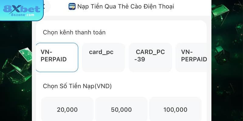 Nhập mệnh giá tương ứng với thẻ cào
