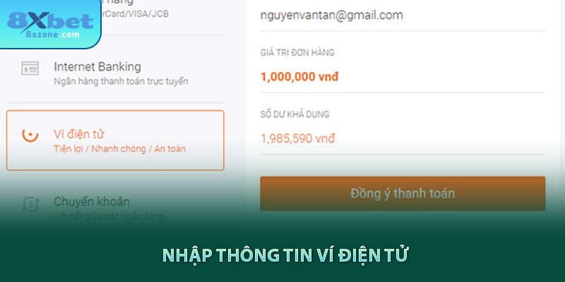 Nhập thông tin ví điện tử