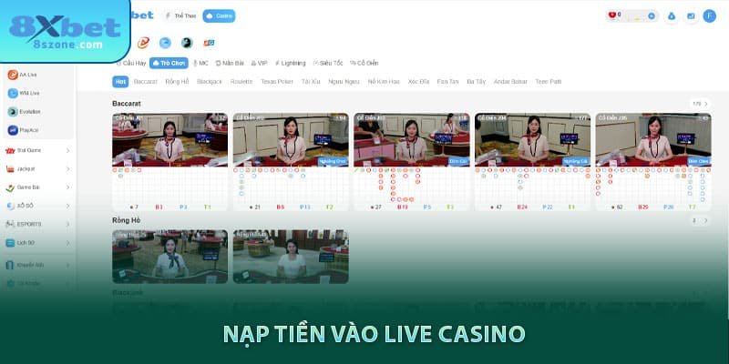 Nạp tiền vào live casino