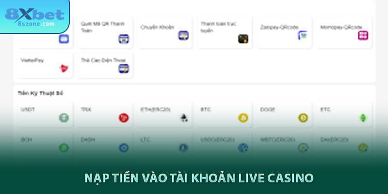 Nạp tiền vào tài khoản live casino