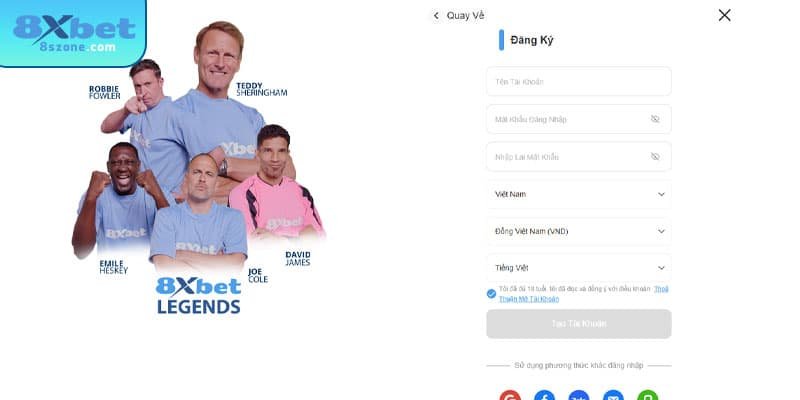 Truy cập trang chủ và tạo tài khoản thành viên 8xbet